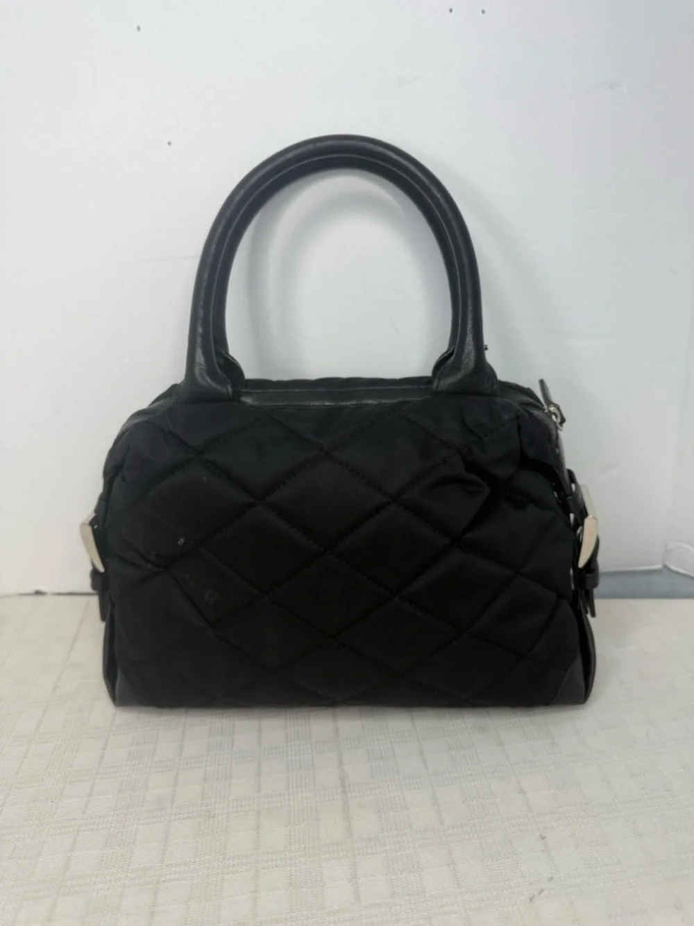My flat in London Quilted Handbag with Black & White Gingham Bow Accent